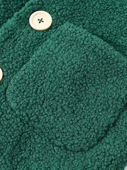 [Cozy Fleece Jacket] Cozy Fleece Jacket for Girls - Two-Tone Color Block with Plush Lining, Long Sleeves & Button Front, Casual Korean Style Winter Outerwear | Button-Up Front Jacket | Plush Lining Jacket