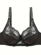 Plus Size Sexy Bra, Women's Plus Comfort Floral Lace Underwire Hook & Eye Soft Bra