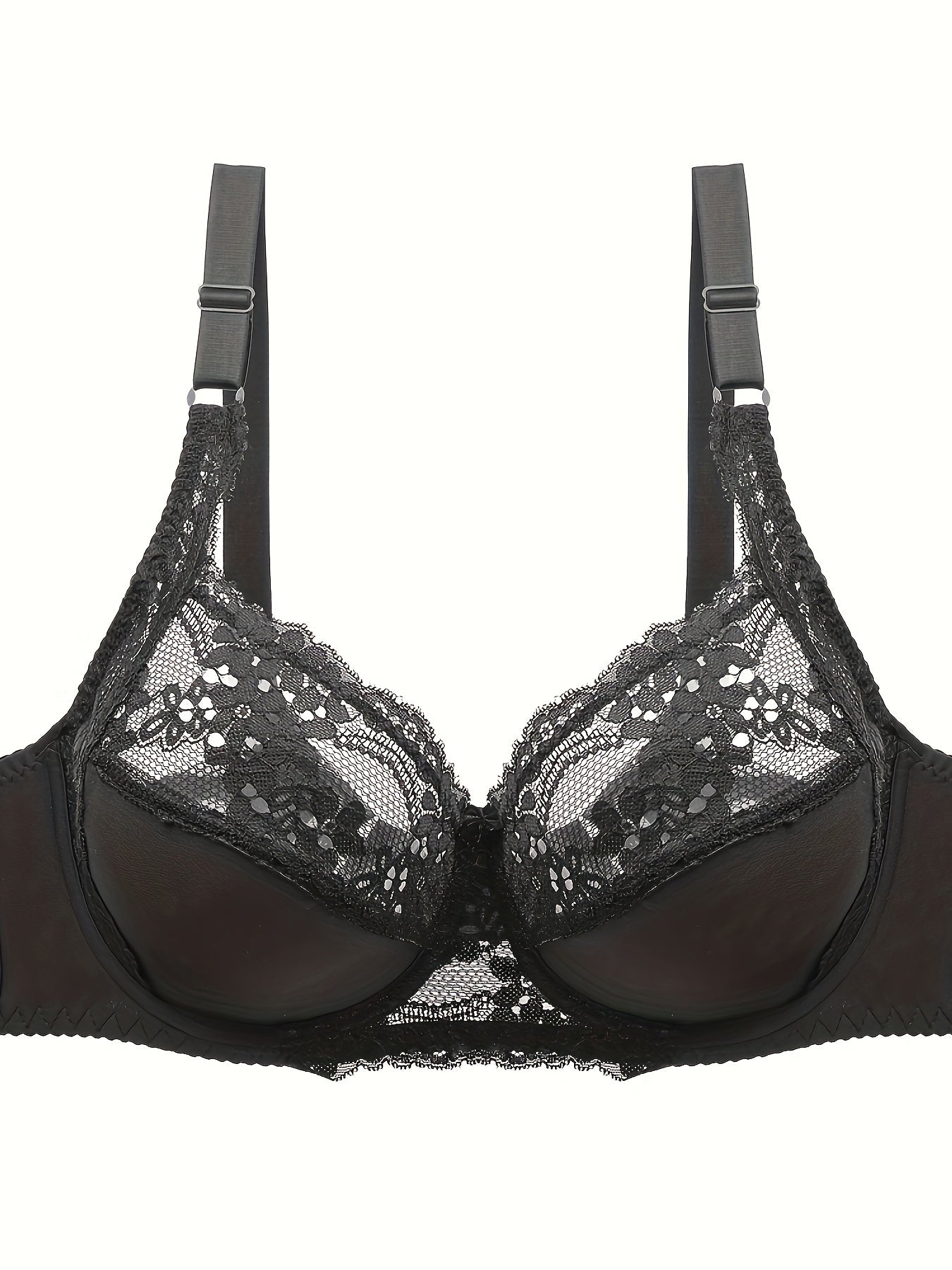 Plus Size Sexy Bra, Women's Plus Comfort Floral Lace Underwire Hook & Eye Soft Bra