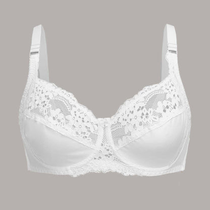 Plus Size Sexy Bra, Women's Plus Comfort Floral Lace Underwire Hook & Eye Soft Bra