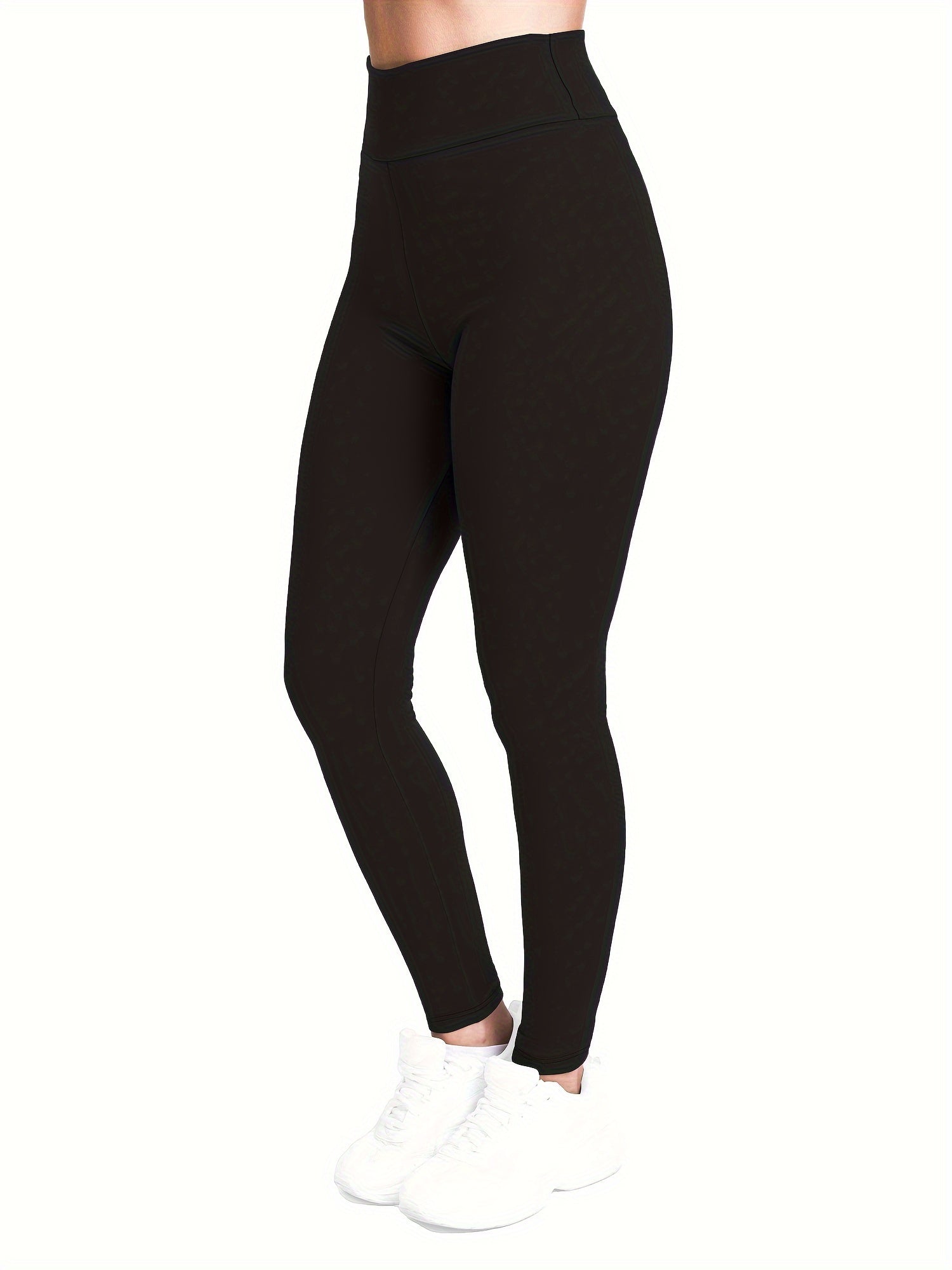 [Popular Choice] High-Waist Solid Color Leggings for Women, Stretchy Polyester Spandex Pants, Machine Washable