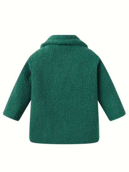 [Cozy Fleece Jacket] Cozy Fleece Jacket for Girls - Two-Tone Color Block with Plush Lining, Long Sleeves & Button Front, Casual Korean Style Winter Outerwear | Button-Up Front Jacket | Plush Lining Jacket