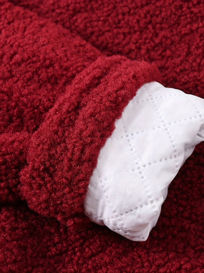 [Cozy Fleece Jacket] Cozy Fleece Jacket for Girls - Two-Tone Color Block with Plush Lining, Long Sleeves & Button Front, Casual Korean Style Winter Outerwear | Button-Up Front Jacket | Plush Lining Jacket