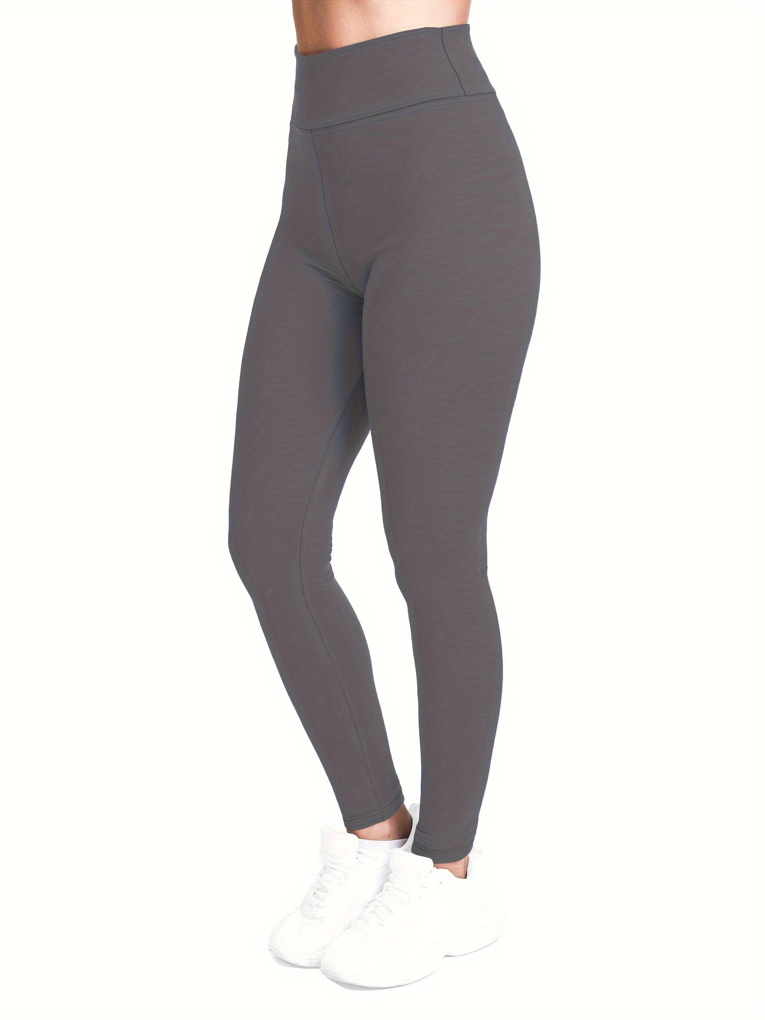 [Popular Choice] High-Waist Solid Color Leggings for Women, Stretchy Polyester Spandex Pants, Machine Washable